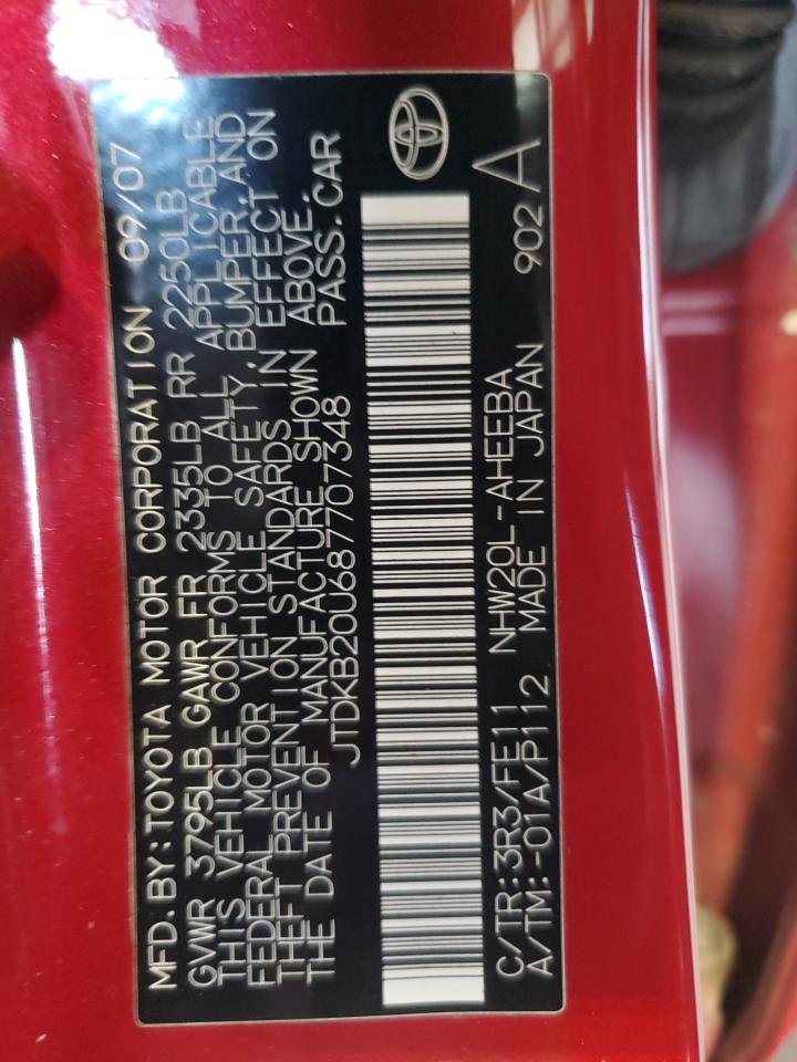 2008 Toyota Prius VIN: JTDKB20U687707348 Lot: 72076715