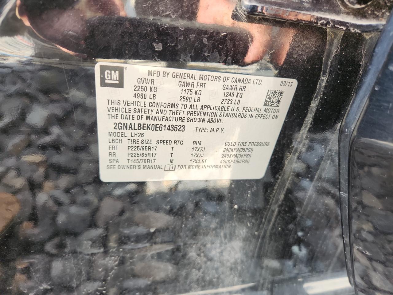 2014 Chevrolet Equinox Lt VIN: 2GNALBEK0E6143523 Lot: 83754955