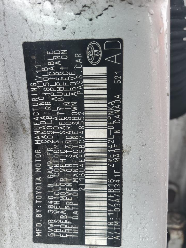 2011 Toyota Corolla Base VIN: 2T1BU4EE5BC748552 Lot: 81634165