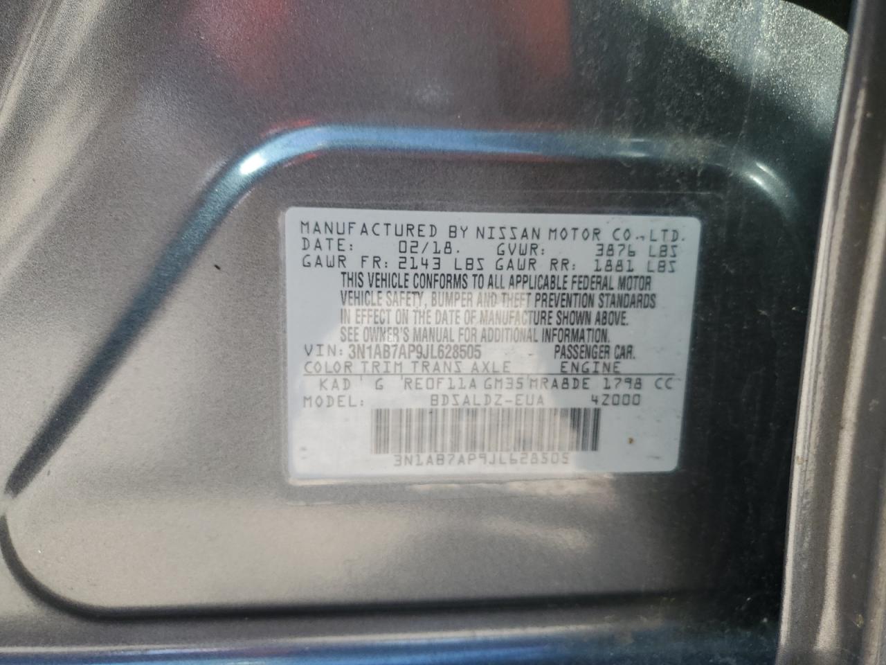 2018 Nissan Sentra S VIN: 3N1AB7AP9JL628505 Lot: 81604165