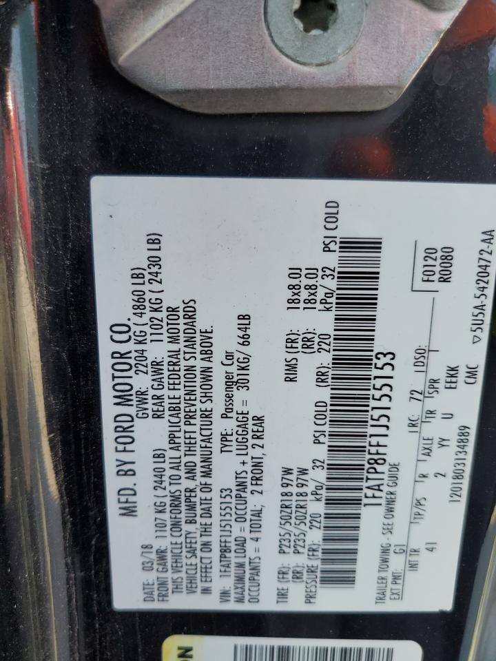 2018 Ford Mustang Gt VIN: 1FATP8FF1J5155153 Lot: 81369095