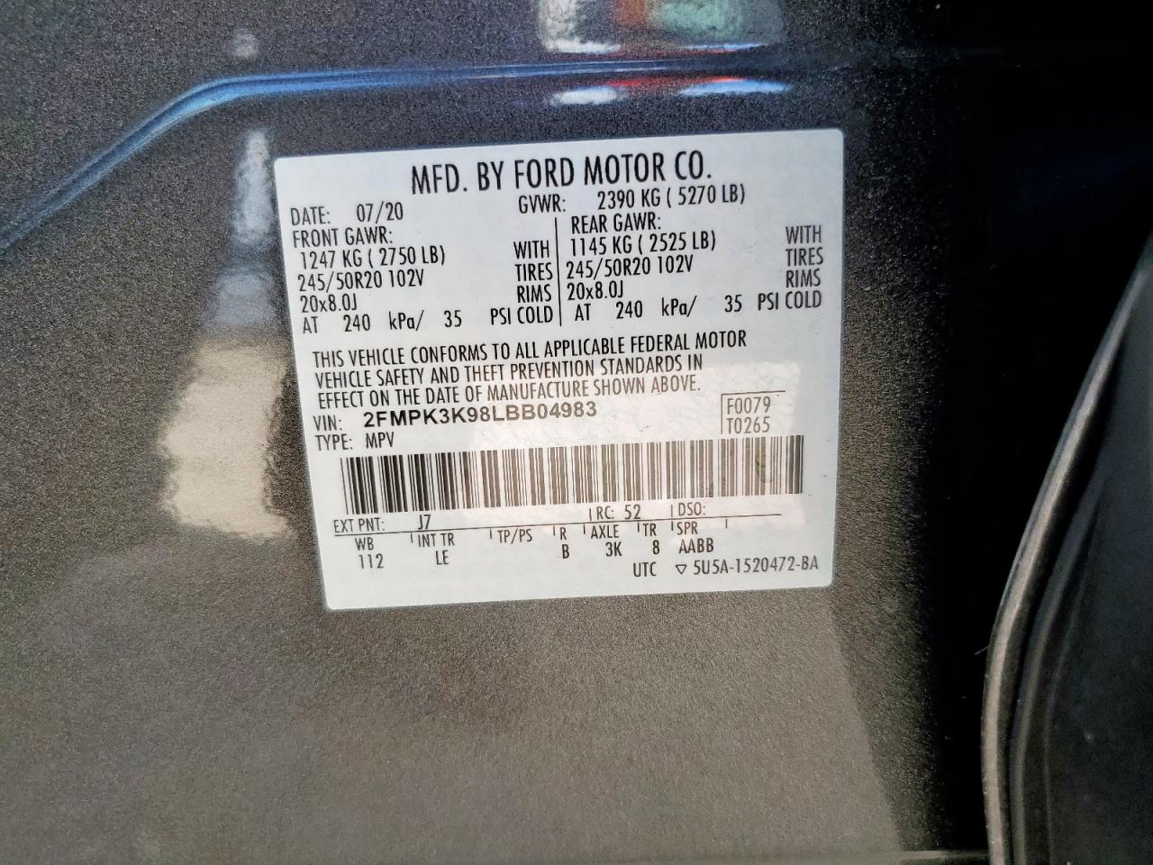 2020 Ford Edge Titanium VIN: 2FMPK3K98LBB04983 Lot: 81282035