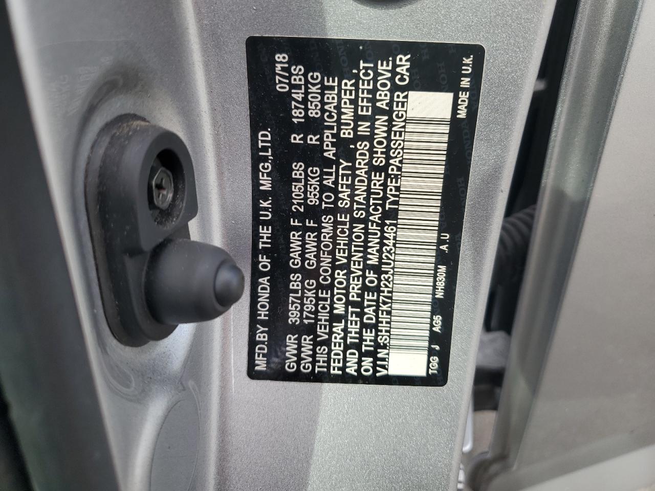 2018 Honda Civic Lx VIN: SHHFK7H23JU234461 Lot: 81456085