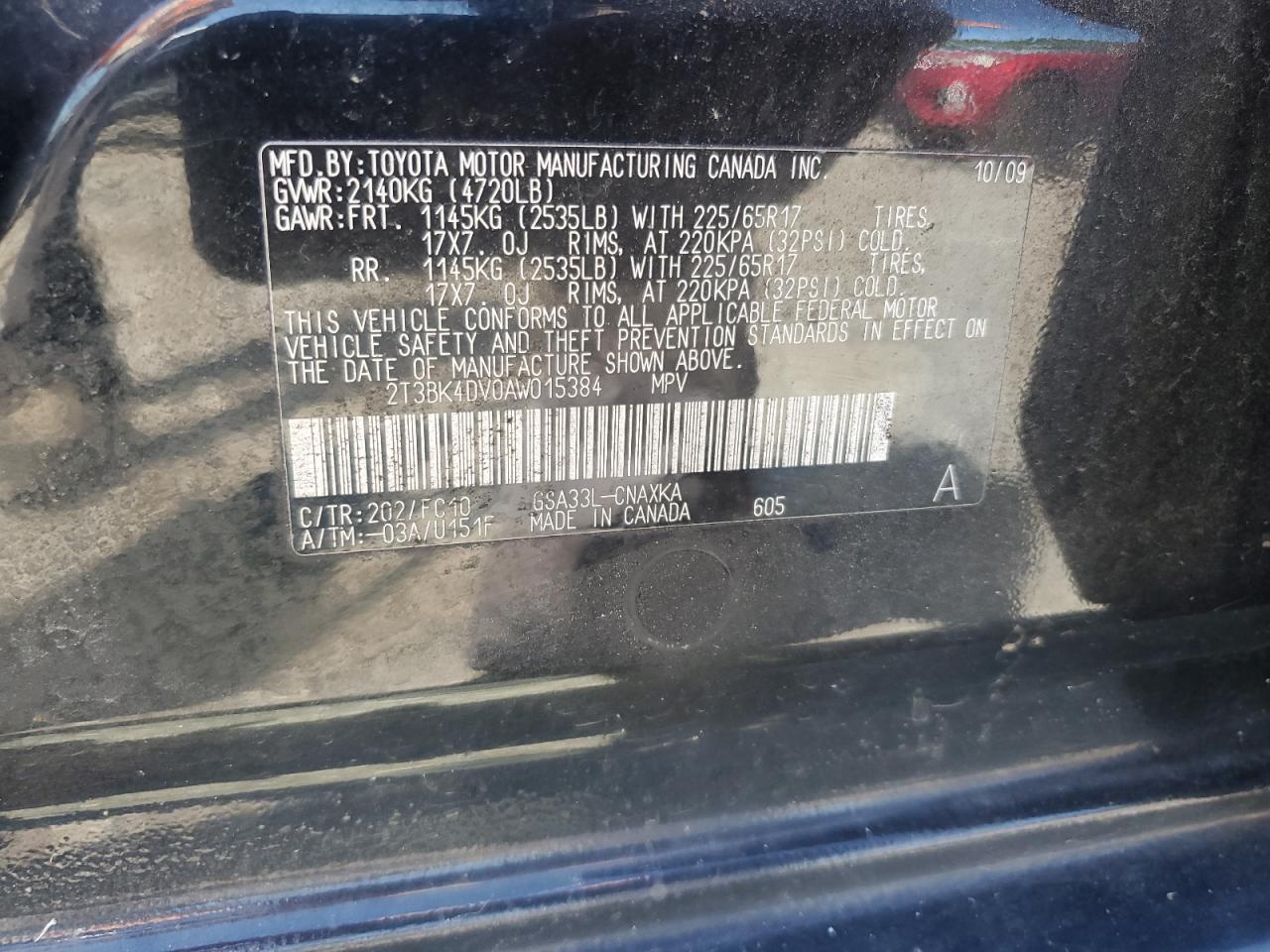 2010 Toyota Rav4 VIN: 2T3BK4DV0AW015384 Lot: 71964755