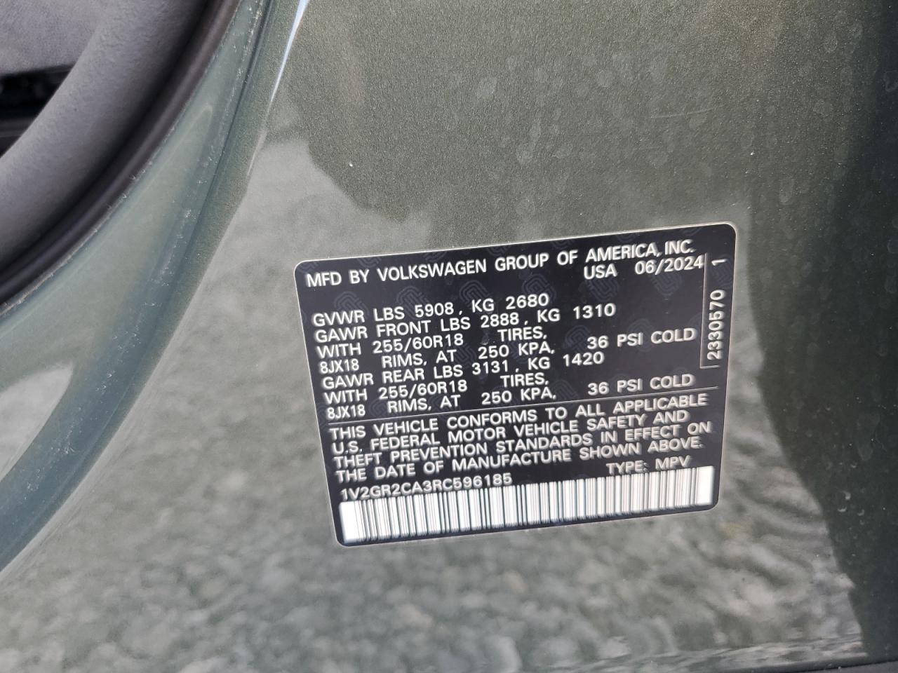 2024 Volkswagen Atlas VIN: 1V2GR2CA3RC596185 Lot: 80652315