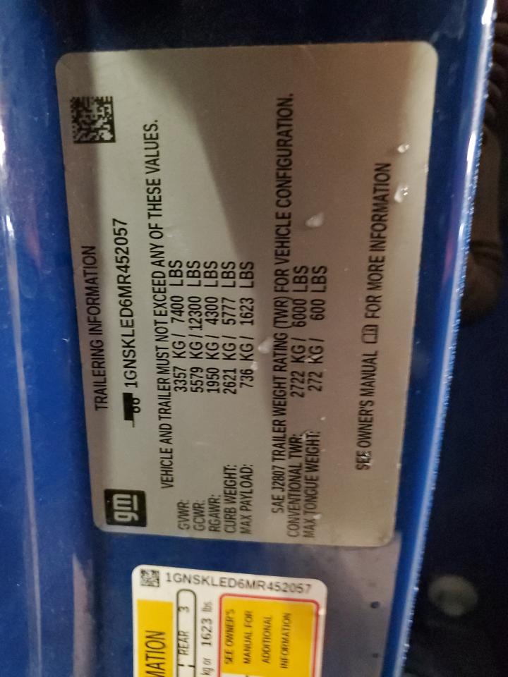 2021 Chevrolet Tahoe K1500 VIN: 1GNSKLED6MR452057 Lot: 80158415