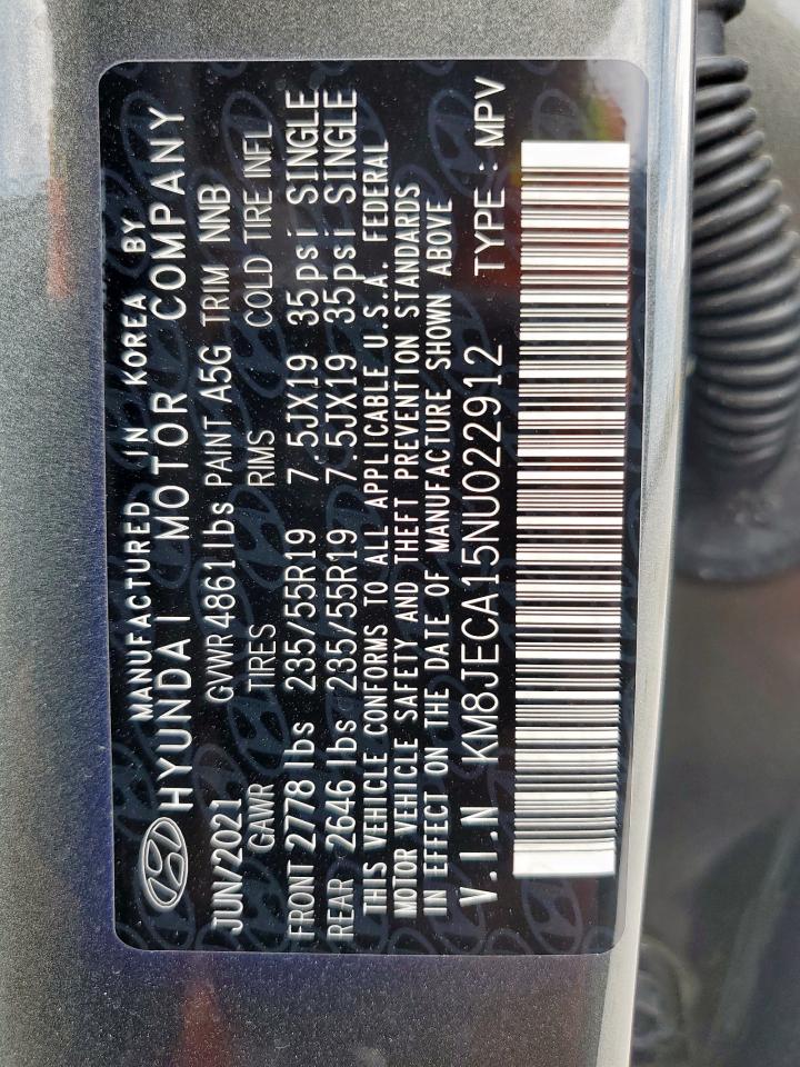 2022 Hyundai Tucson Limited VIN: KM8JECA15NU022912 Lot: 81569305