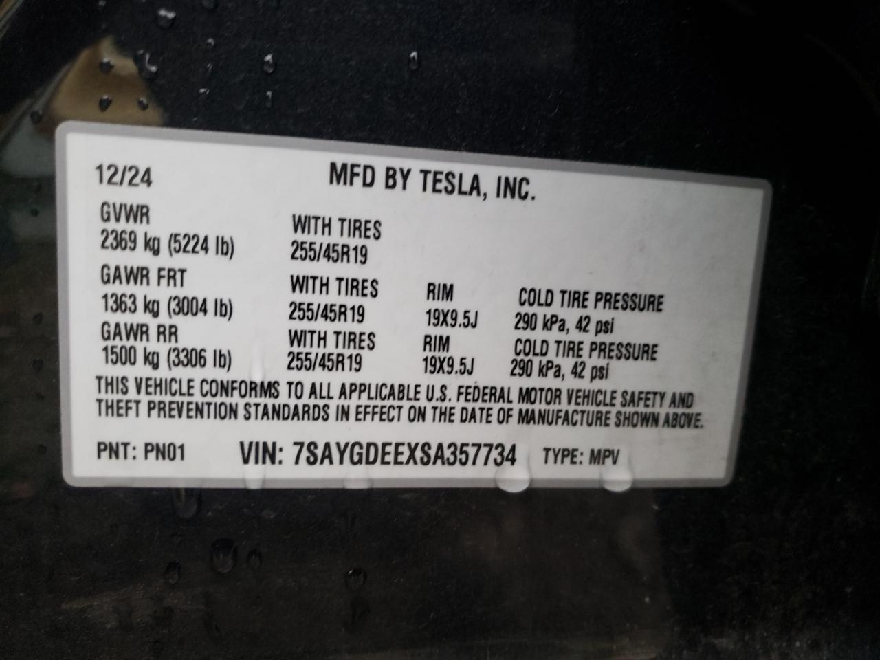 2025 Tesla Model Y VIN: 7SAYGDEEXSA357734 Lot: 80862135