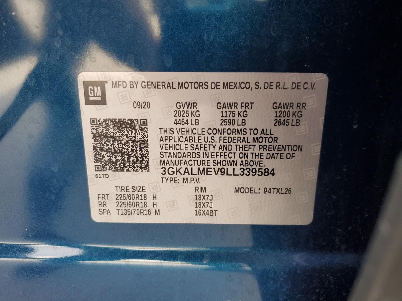 2020 GMC Terrain Sle VIN: 3GKALMEV9LL339584 Lot: 80120845