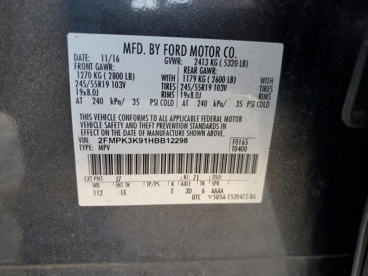 2017 Ford Edge Titanium VIN: 2FMPK3K91HBB12298 Lot: 80781805