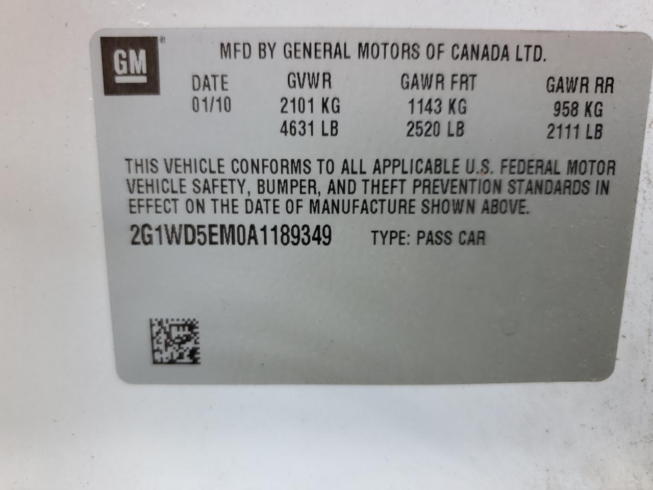 2010 Chevrolet Impala Police VIN: 2G1WD5EM0A1189349 Lot: 81655435