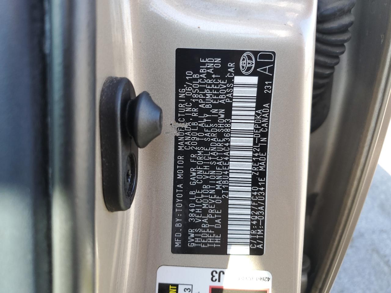 2010 Toyota Corolla Base VIN: 2T1BU4EE4AC436883 Lot: 81466765