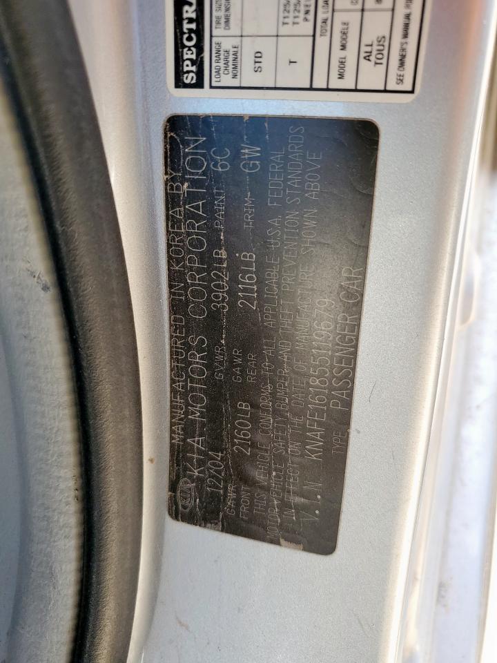 2005 Kia Spectra5 VIN: KNAFE161855119679 Lot: 71100115