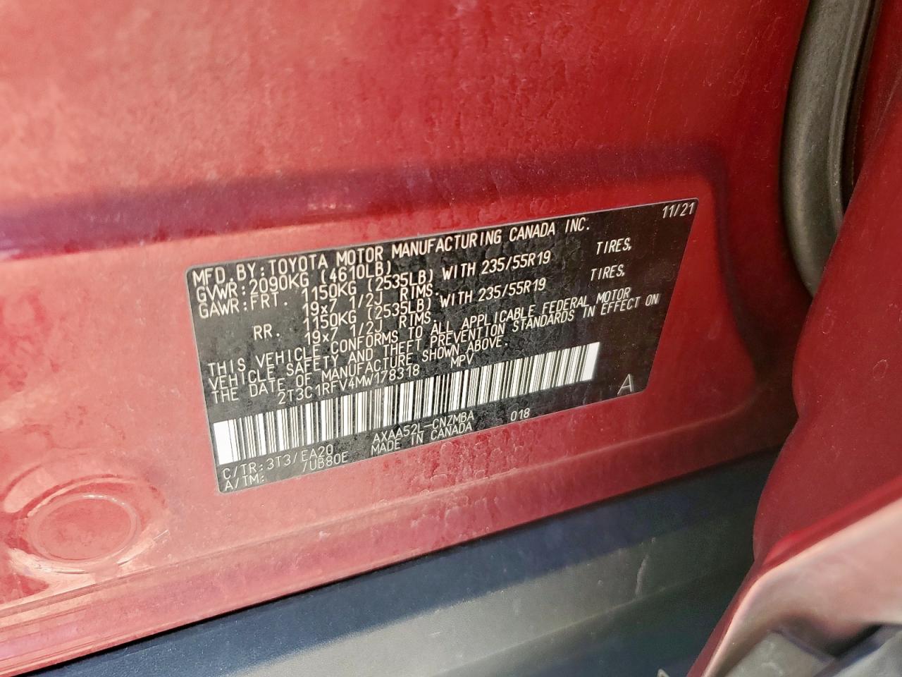 2021 Toyota Rav4 Xle Premium VIN: 2T3C1RFV4MW178318 Lot: 80471745