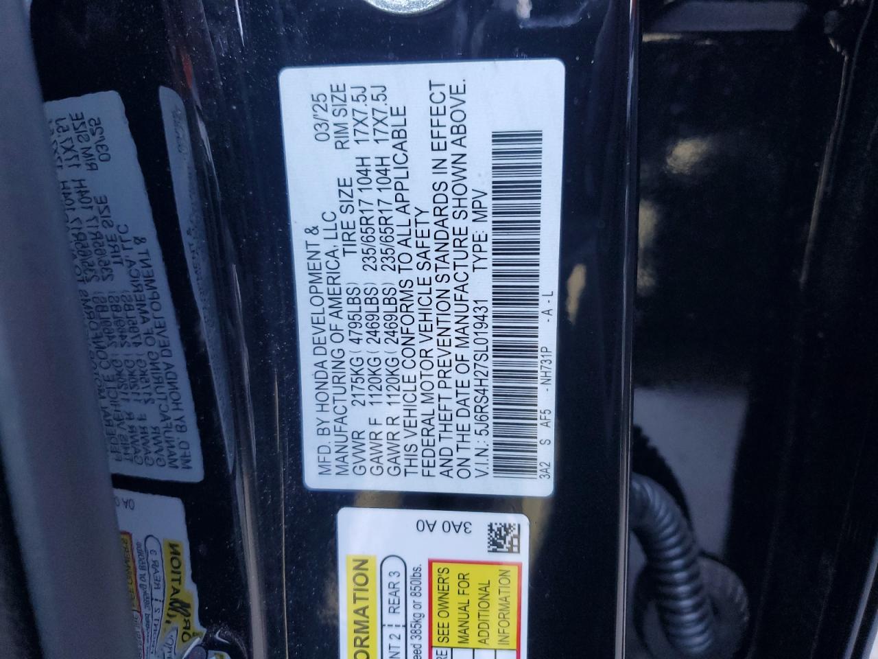 2025 Honda Cr-V Lx VIN: 5J6RS4H27SL019431 Lot: 71697915