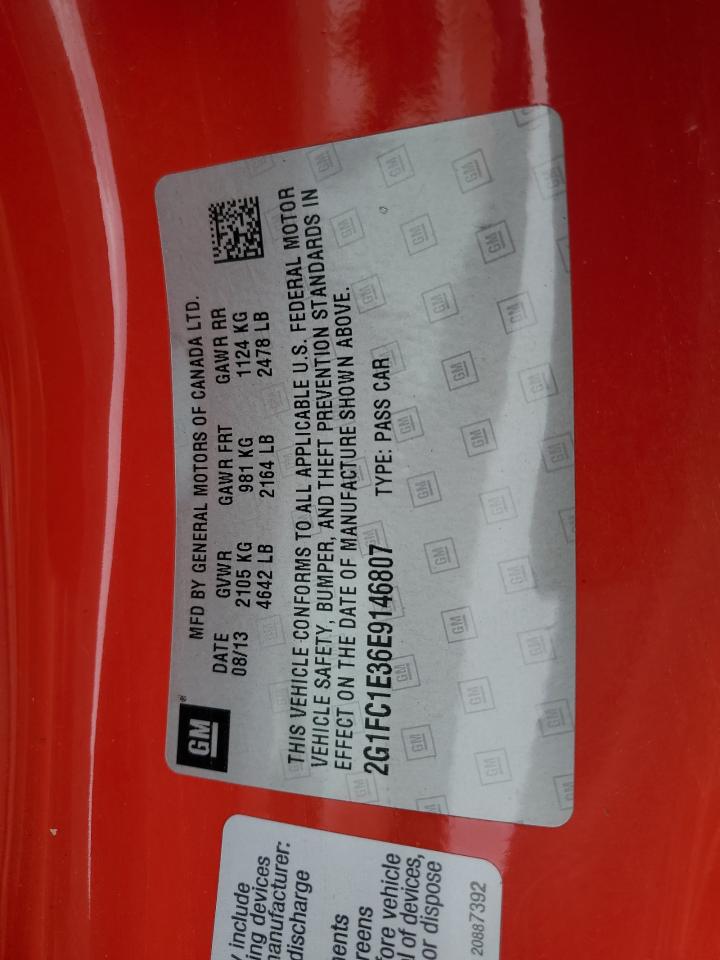 2014 Chevrolet Camaro Lt VIN: 2G1FC1E36E9146807 Lot: 84038395