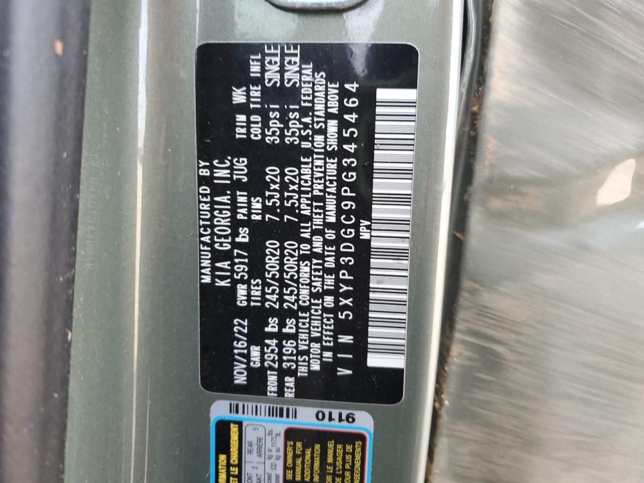 2023 Kia Telluride Ex VIN: 5XYP3DGC9PG345464 Lot: 70921635