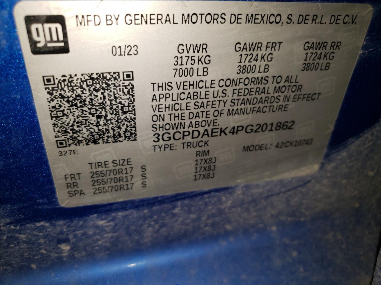 2023 Chevrolet Silverado K1500 VIN: 3GCPDAEK4PG201862 Lot: 80187655