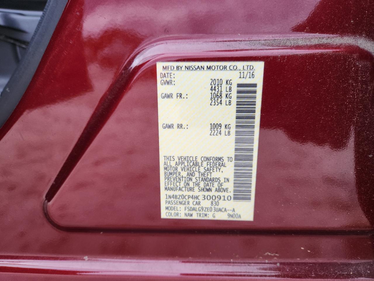 2017 Nissan Leaf S VIN: 1N4BZ0CP4HC300910 Lot: 83933485