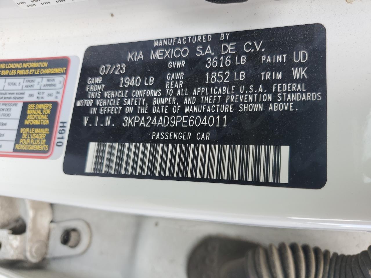 2023 Kia Rio Lx VIN: 3KPA24AD9PE604011 Lot: 81499215