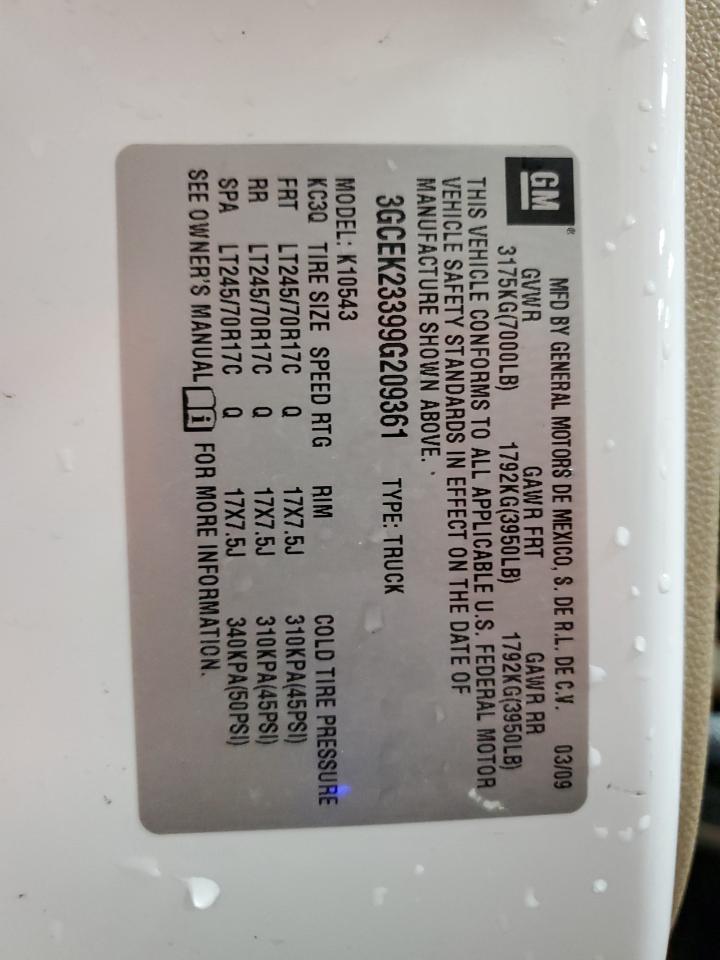 2009 Chevrolet Silverado K1500 Lt VIN: 3GCEK23399G209361 Lot: 83954875