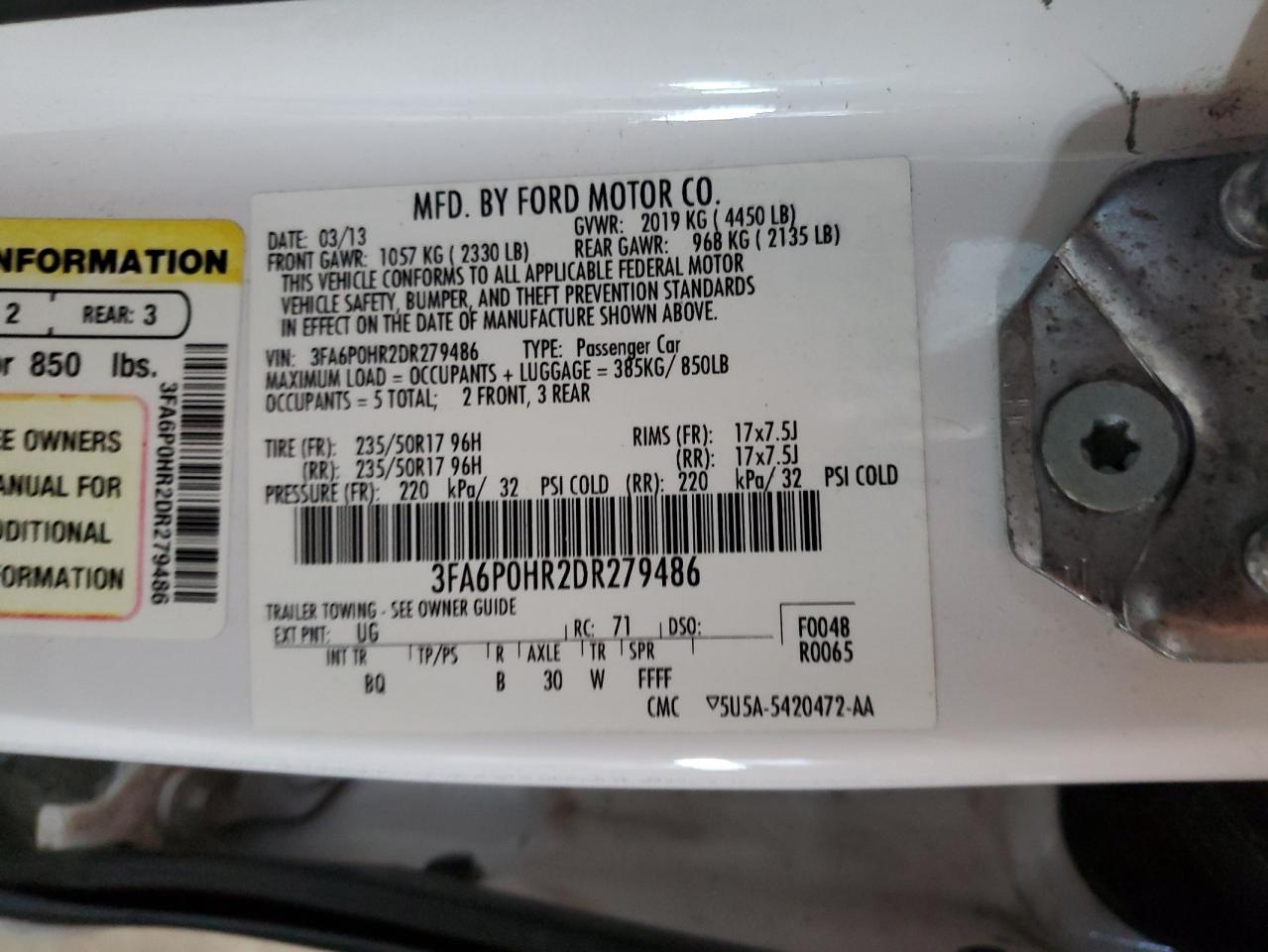 2013 Ford Fusion Se VIN: 3FA6P0HR2DR279486 Lot: 81921415