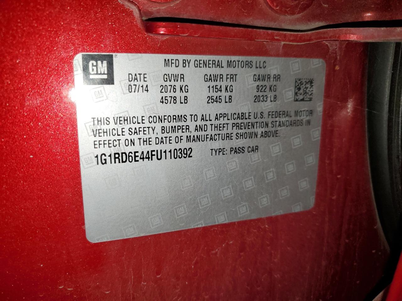 2015 Chevrolet Volt VIN: 1G1RD6E44FU110392 Lot: 81404005