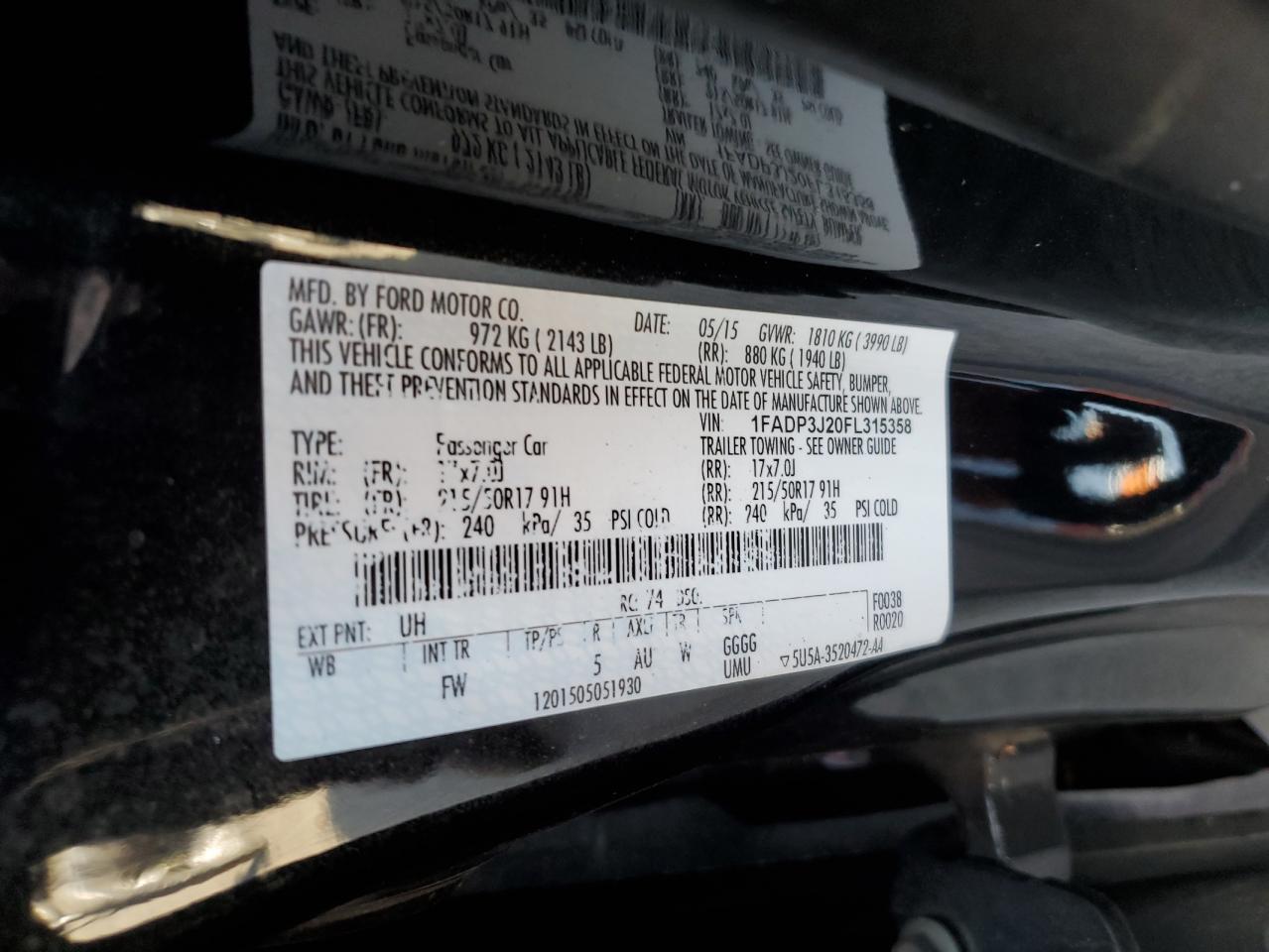 2015 Ford Focus Titanium VIN: 1FADP3J20FL315358 Lot: 81679805