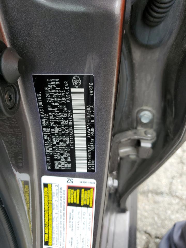 2022 Toyota Camry Se VIN: 4T1T11AKXNU044258 Lot: 84211855