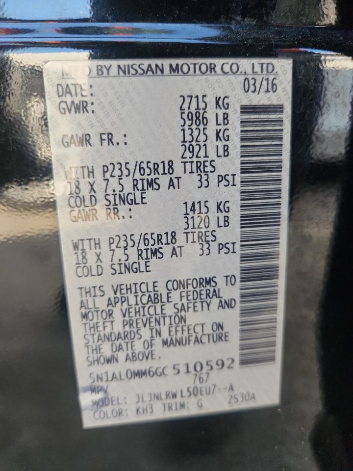 2016 Infiniti Qx60 VIN: 5N1AL0MM6GC510592 Lot: 71084915