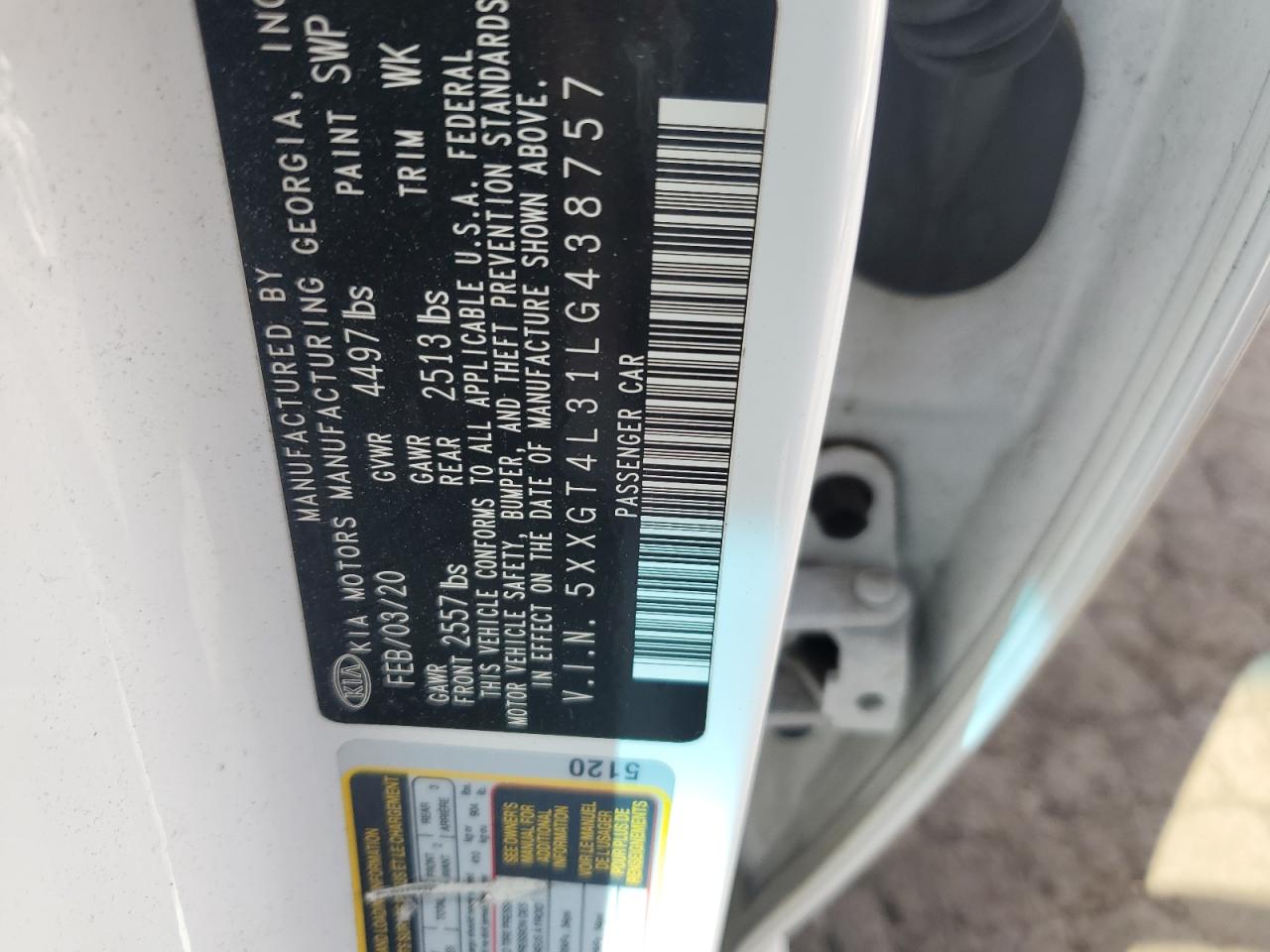 2020 Kia Optima Lx VIN: 5XXGT4L31LG438757 Lot: 81636525