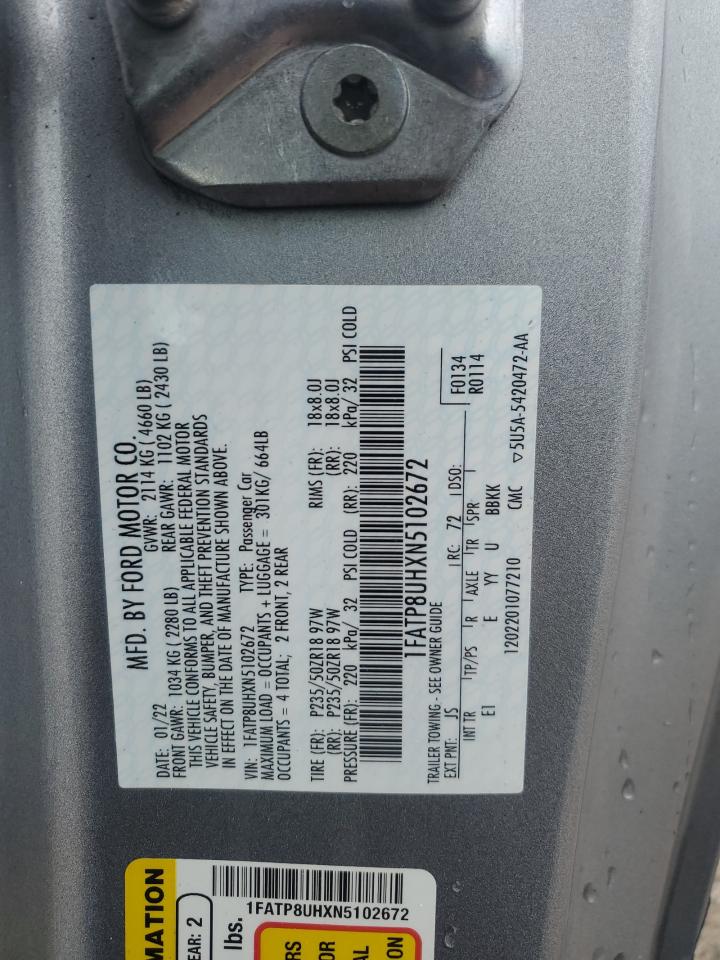 2022 Ford Mustang VIN: 1FATP8UHXN5102672 Lot: 80689435