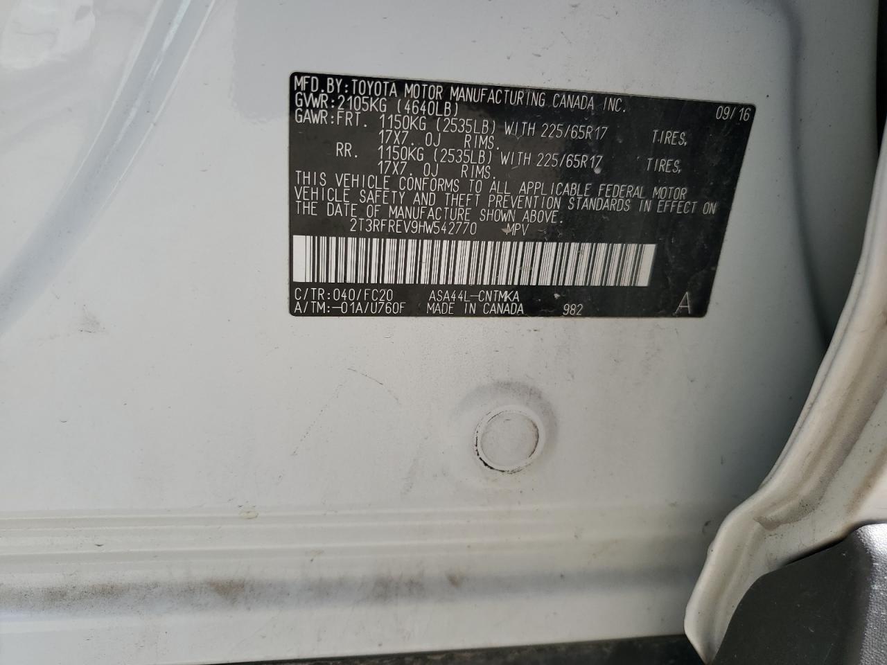 2017 Toyota Rav4 Xle VIN: 2T3RFREV9HW542770 Lot: 81863425