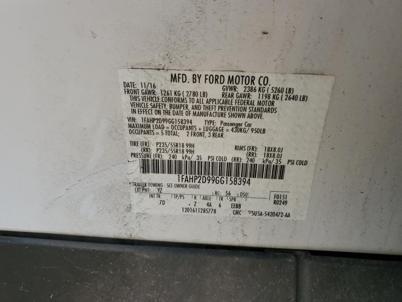 2016 Ford Taurus Se VIN: 1FAHP2D99GG158394 Lot: 80576565