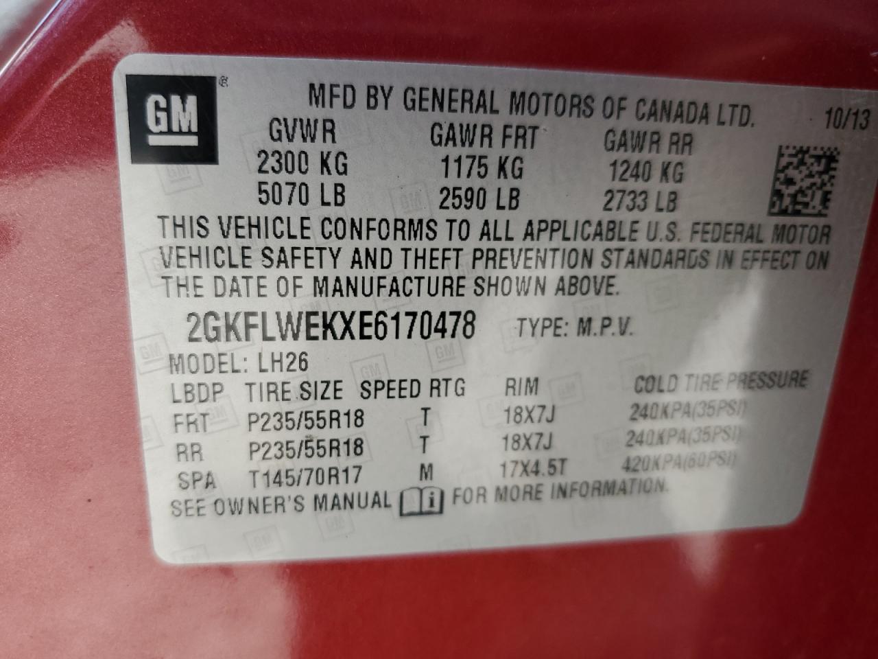 2014 GMC Terrain Sle VIN: 2GKFLWEKXE6170478 Lot: 81233245