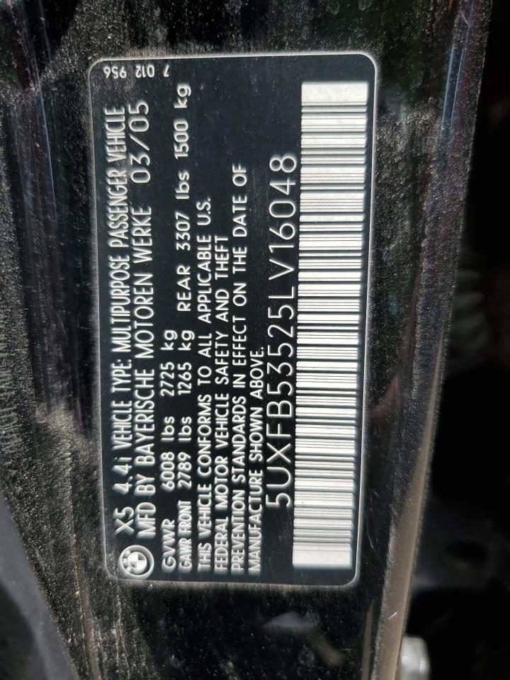 2005 BMW X5 4.4I VIN: 5UXFB53525LV16048 Lot: 80730885