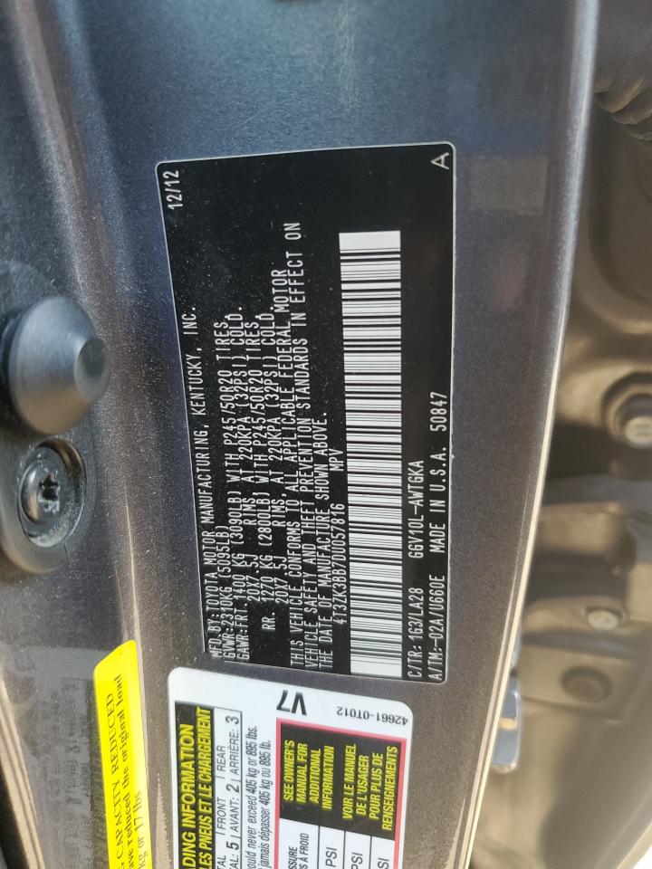 2013 Toyota Venza Le VIN: 4T3ZK3BB7DU057816 Lot: 70884355