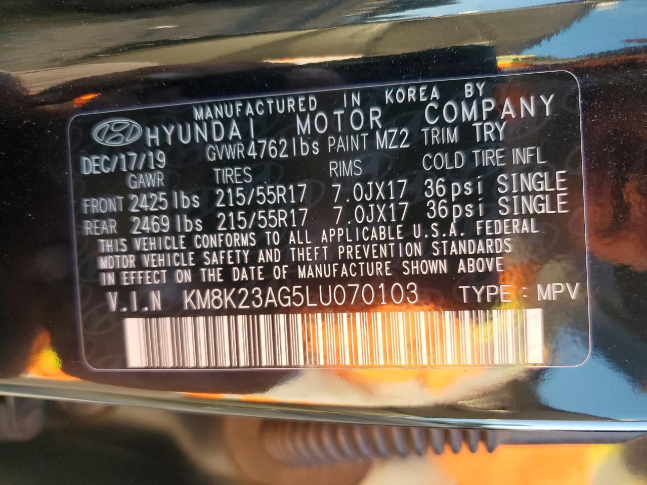 2020 Hyundai Kona Sel VIN: KM8K23AG5LU070103 Lot: 71068775