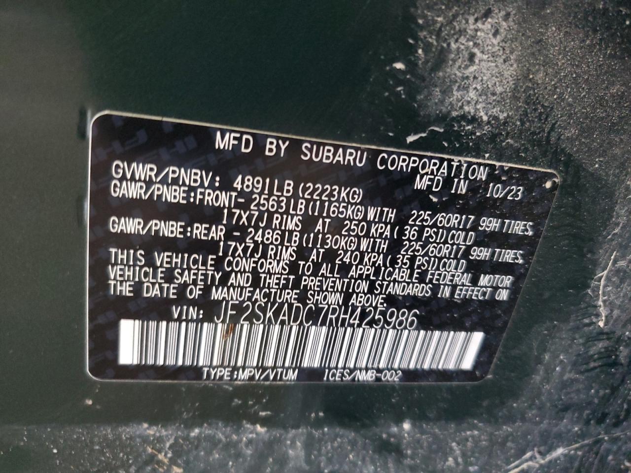 2024 Subaru Forester Premium VIN: JF2SKADC7RH425986 Lot: 80379135