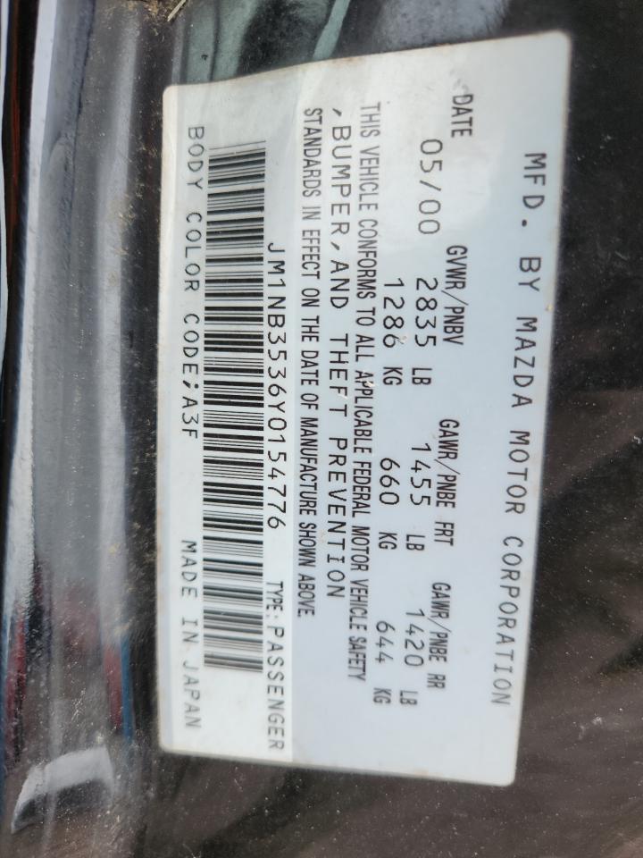 2000 Mazda Mx-5 Miata Base VIN: JM1NB3536Y0154776 Lot: 81799005