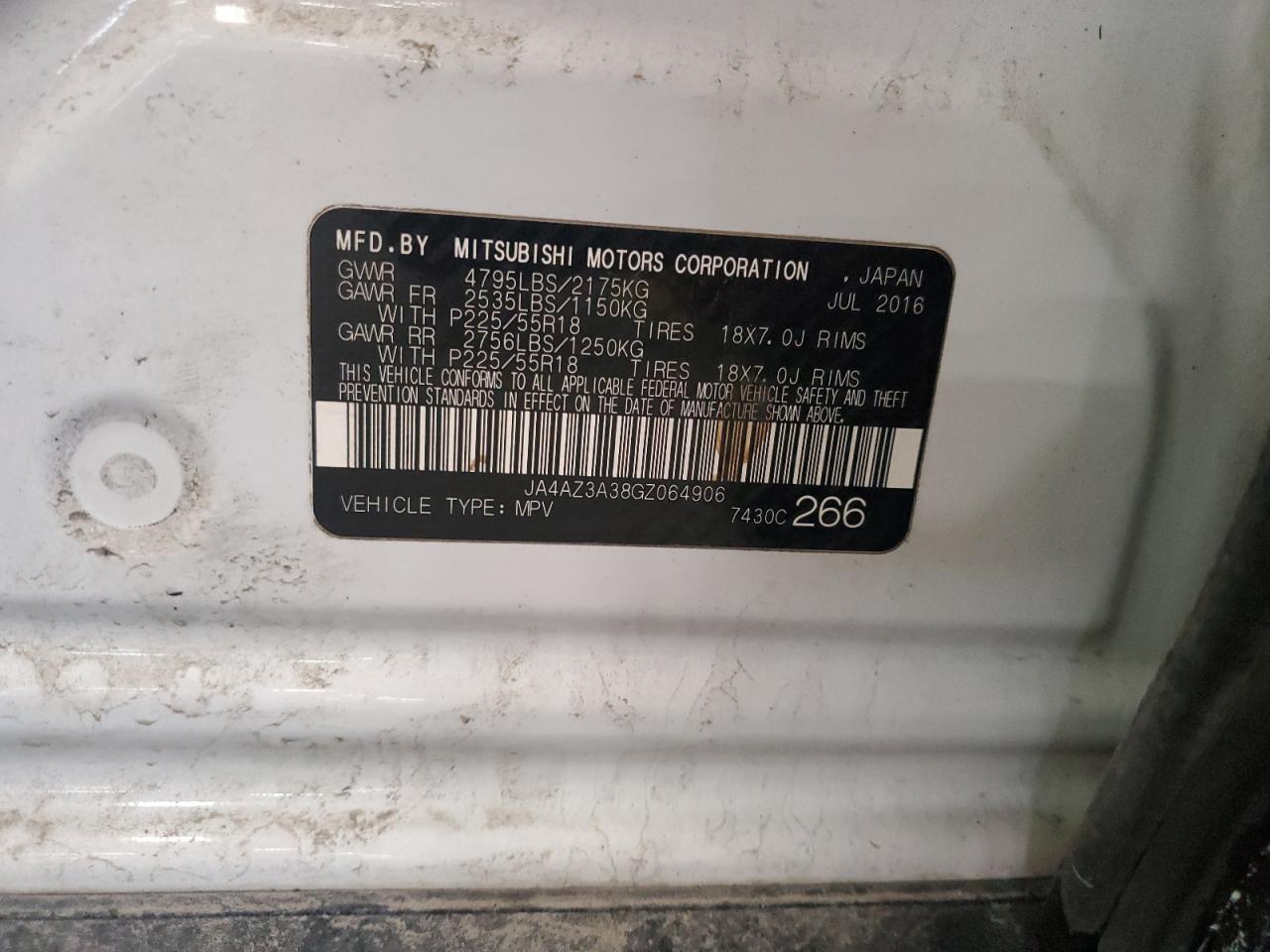 2016 Mitsubishi Outlander Se VIN: JA4AZ3A38GZ064906 Lot: 80735465