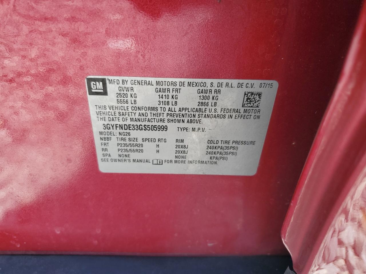 2016 Cadillac Srx Premium Collection VIN: 3GYFNDE33GS505999 Lot: 83833355