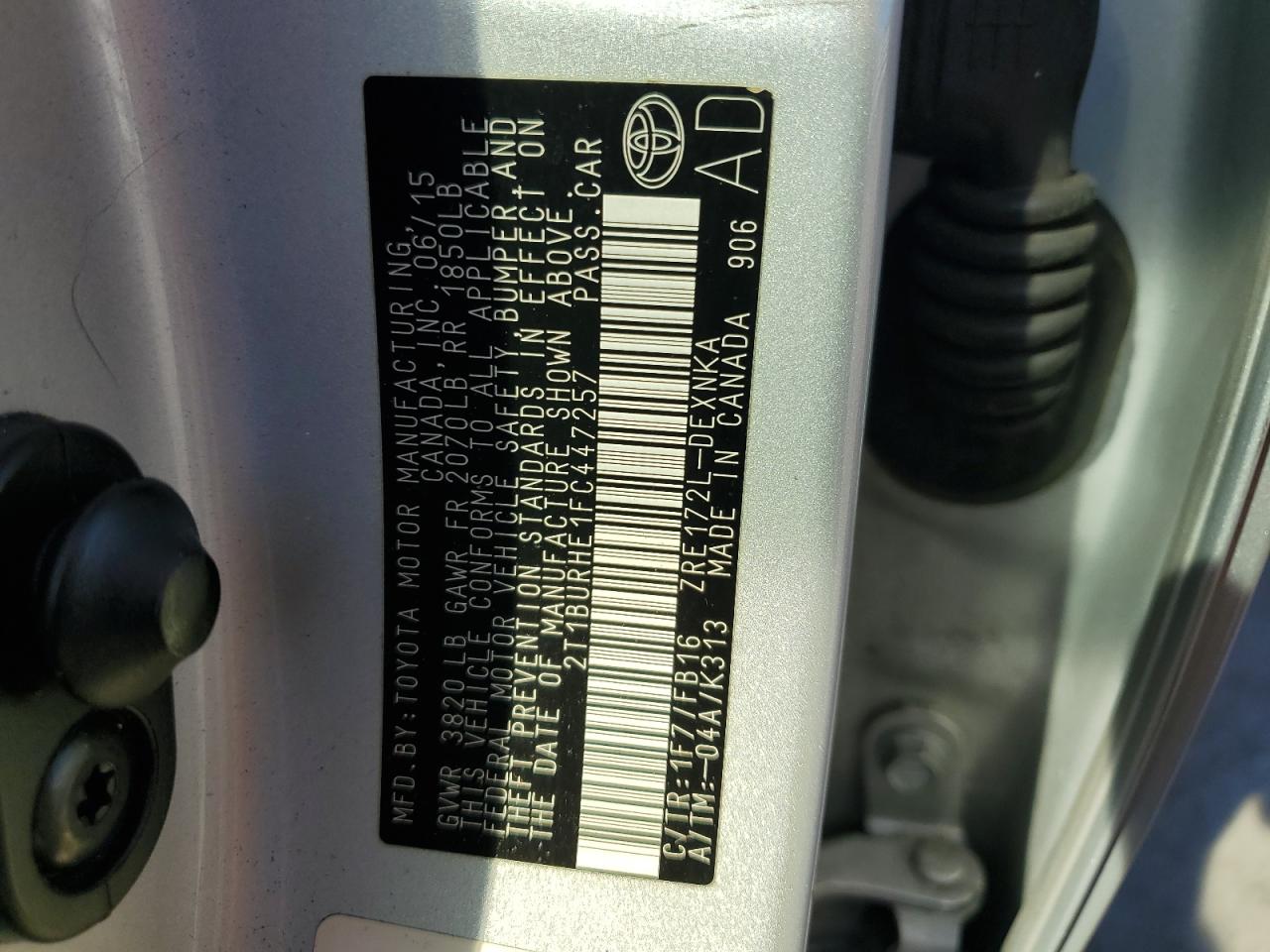 2015 Toyota Corolla L VIN: 2T1BURHE1FC447257 Lot: 81588545