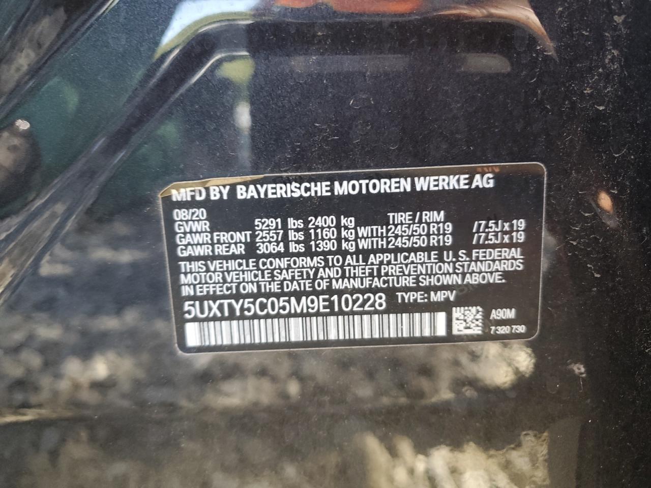 2021 BMW X3 xDrive30I VIN: 5UXTY5C05M9E10228 Lot: 80435655