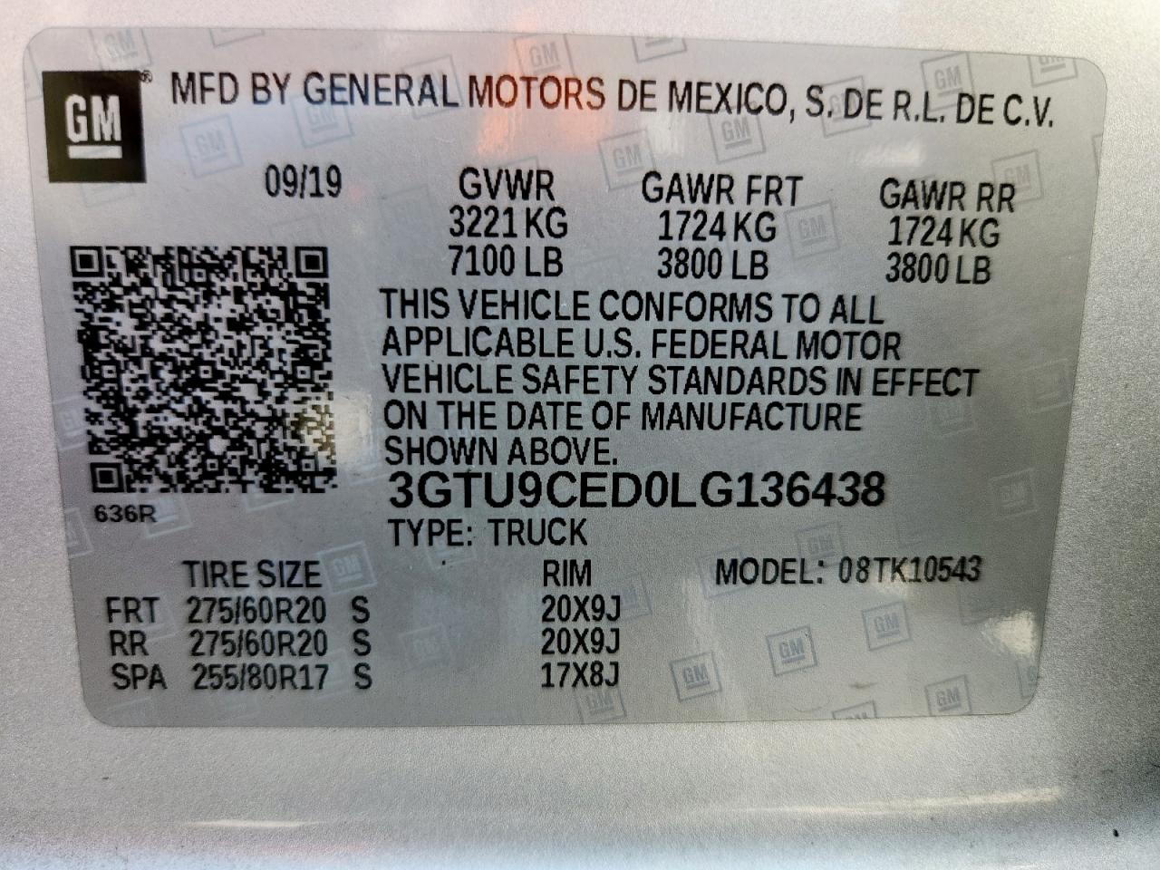 2020 GMC Sierra K1500 Elevation VIN: 3GTU9CED0LG136438 Lot: 80611895