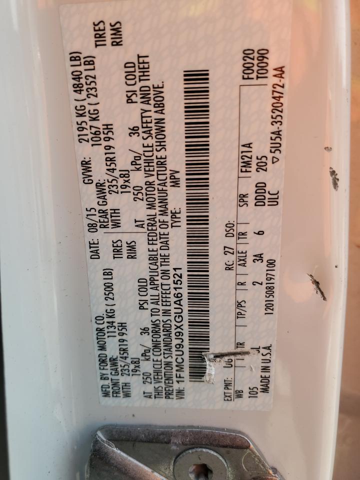 2016 Ford Escape Titanium VIN: 1FMCU9J9XGUA61521 Lot: 81739425