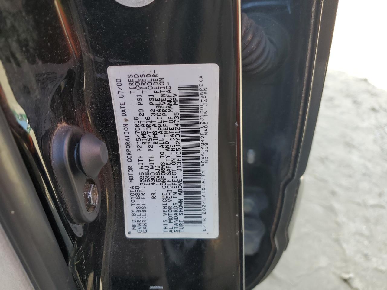 2000 Toyota Land Cruiser VIN: JT3HT05J2Y0124735 Lot: 80160625