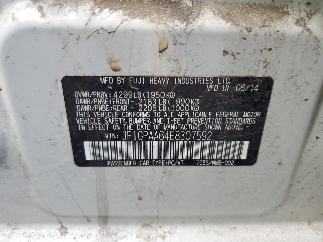 2014 Subaru Impreza VIN: JF1GPAA64E8307592 Lot: 71201815