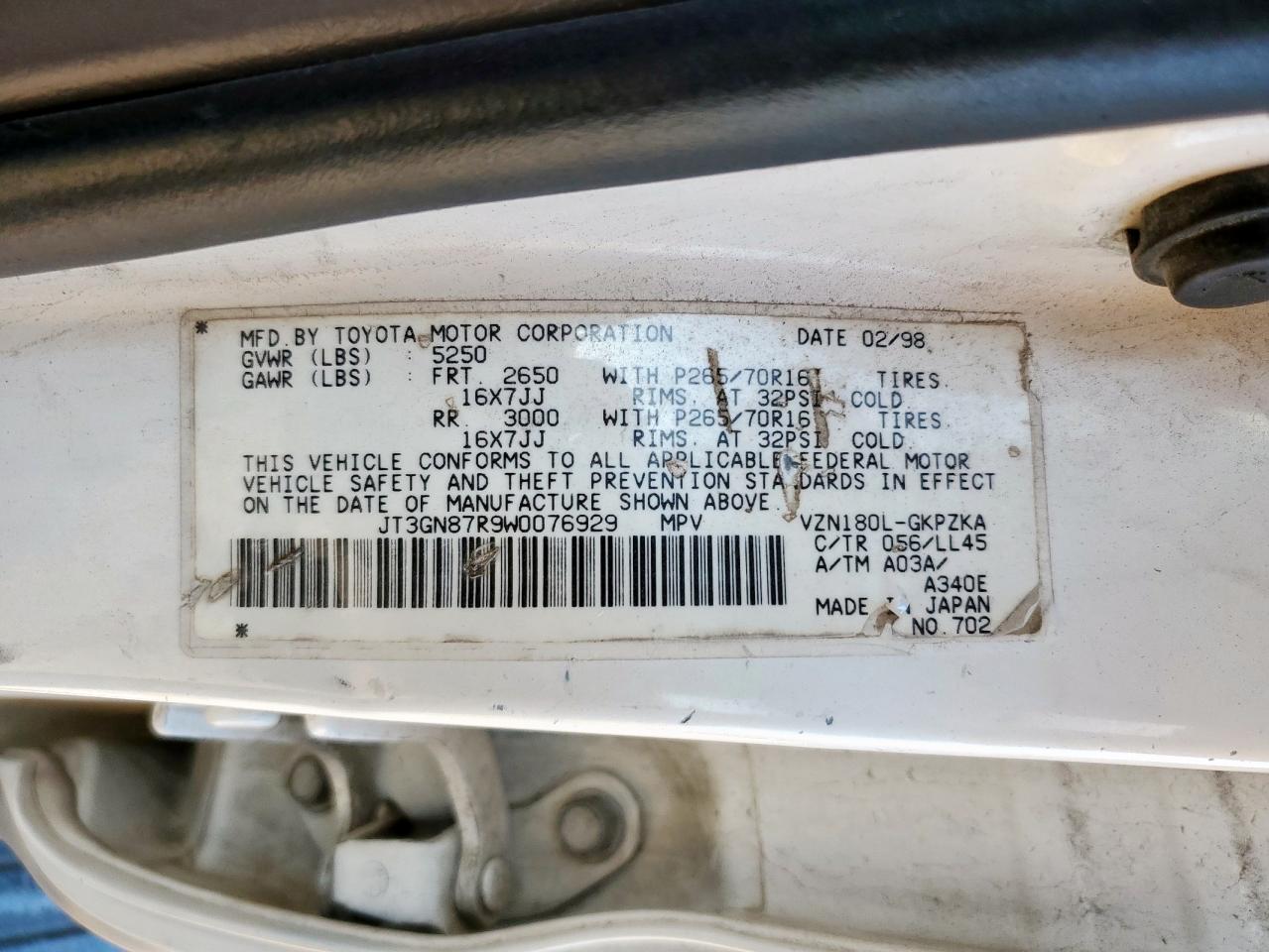 1998 Toyota 4Runner Limited VIN: JT3GN87R9W0076929 Lot: 71230215