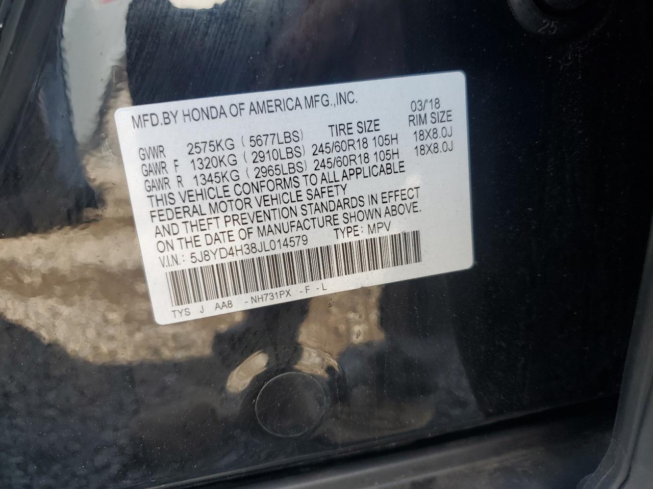 2018 Acura Mdx VIN: 5J8YD4H38JL014579 Lot: 81825845